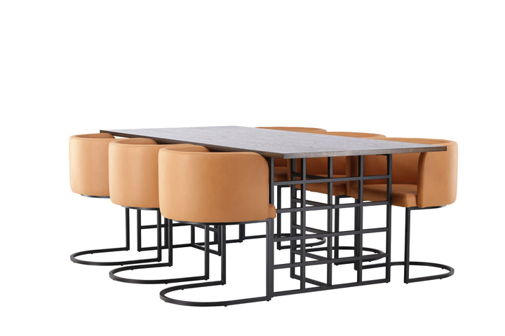 Venture Home Ystad Dining Table - Black / Mocca Oak Veneer +Simrishman Dining Chair - Black / Brown TC-fabric _6