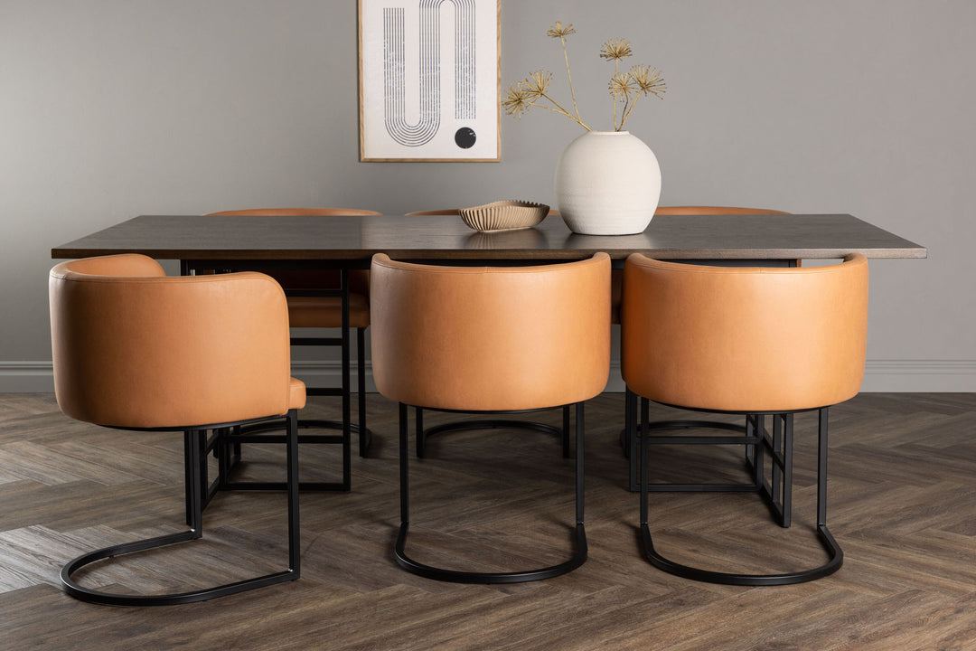 Venture Home Ystad Dining Table - Black / Mocca Oak Veneer +Simrishman Dining Chair - Black / Brown TC-fabric _6