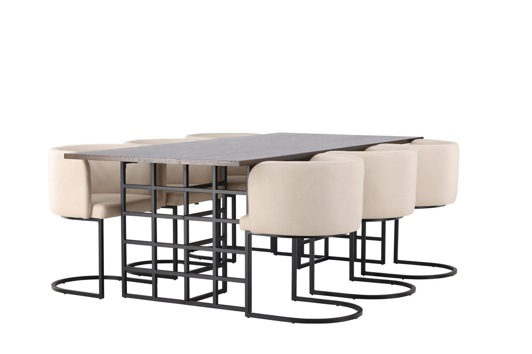Venture Home Ystad Dining Table - Black / Mocca Oak Veneer +Simrishman Dining Chair - Black / Beige TC-fabric _6