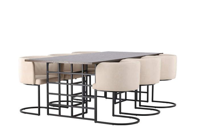 Venture Home Ystad Dining Table - Black / Mocca Oak Veneer +Simrishman Dining Chair - Black / Beige TC-fabric _6