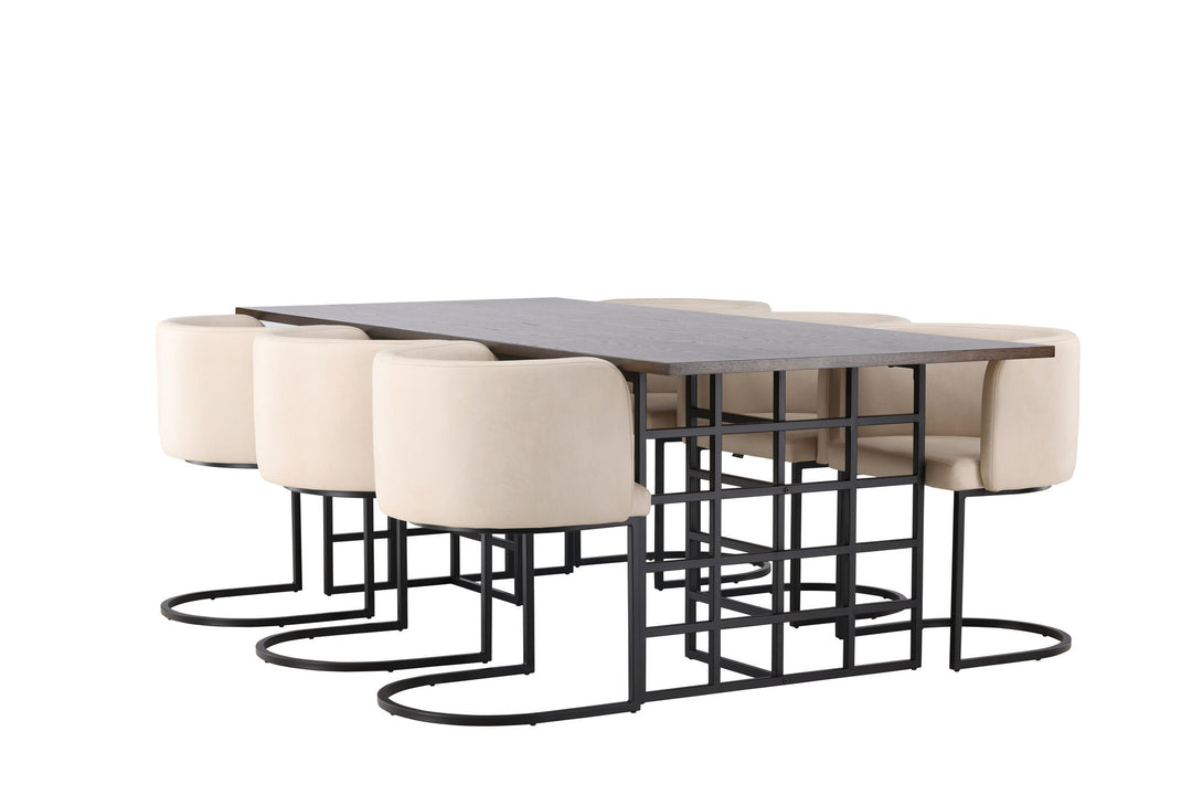 Venture Home Ystad Dining Table - Black / Mocca Oak Veneer +Simrishman Dining Chair - Black / Beige TC-fabric _6
