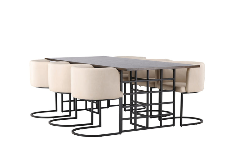 Venture Home Ystad Dining Table - Black / Mocca Oak Veneer +Simrishman Dining Chair - Black / Beige TC-fabric _6