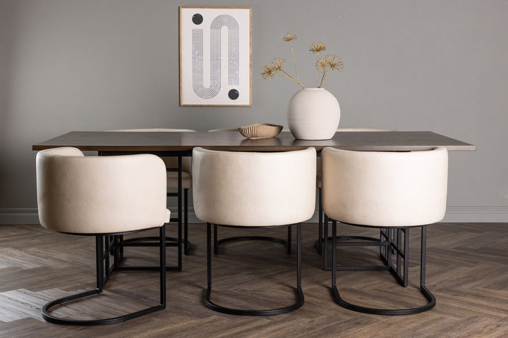 Venture Home Ystad Dining Table - Black / Mocca Oak Veneer +Simrishman Dining Chair - Black / Beige TC-fabric _6
