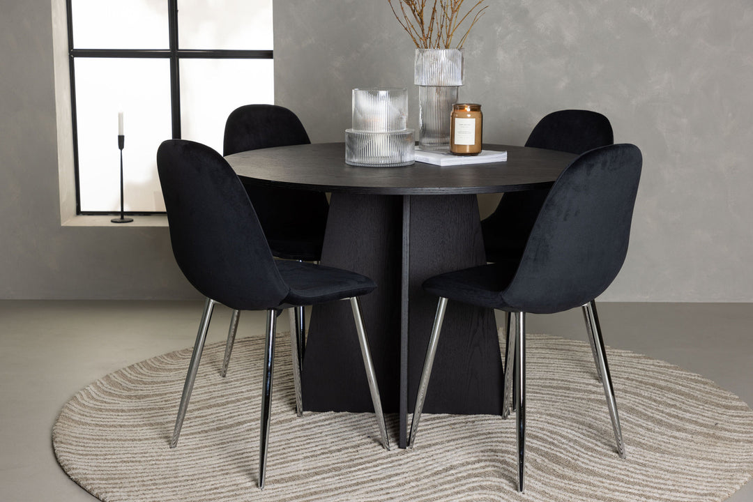 Venture Home Bootcut Round Dining Table - Black / Black Fanéer +Polar Dining Chair - Black Velvet / Chrome _4