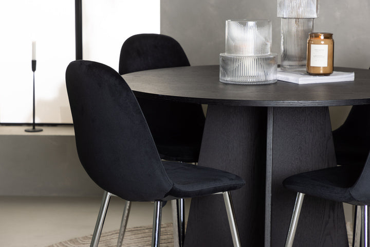 Venture Home Bootcut Round Dining Table - Black / Black Fanéer +Polar Dining Chair - Black Velvet / Chrome _4