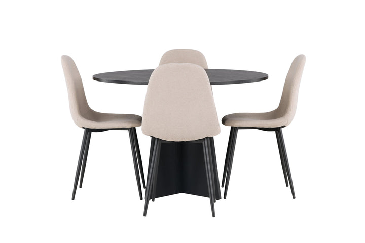 Venture Home Bootcut Round Dining Table - Black / Black Fanéer +Polar Dining Chair - Black / Beige Boucle _4
