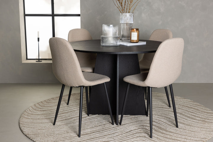 Venture Home Bootcut Round Dining Table - Black / Black Fanéer +Polar Dining Chair - Black / Beige Boucle _4