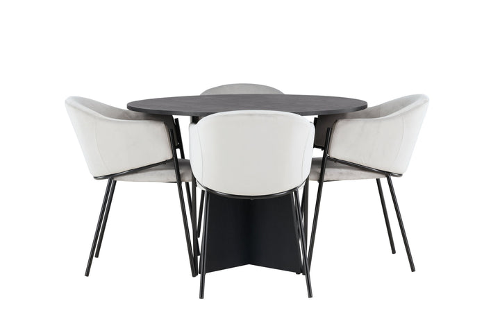 Venture Home Bootcut Round Dining Table - Black / Black Fanéer +Evelina Dining Chair - Black / Light grey Velvet _4