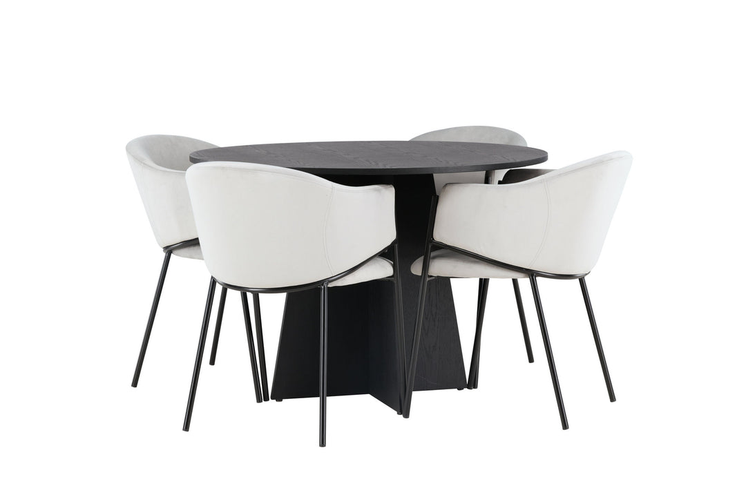 Venture Home Bootcut Round Dining Table - Black / Black Fanéer +Evelina Dining Chair - Black / Light grey Velvet _4