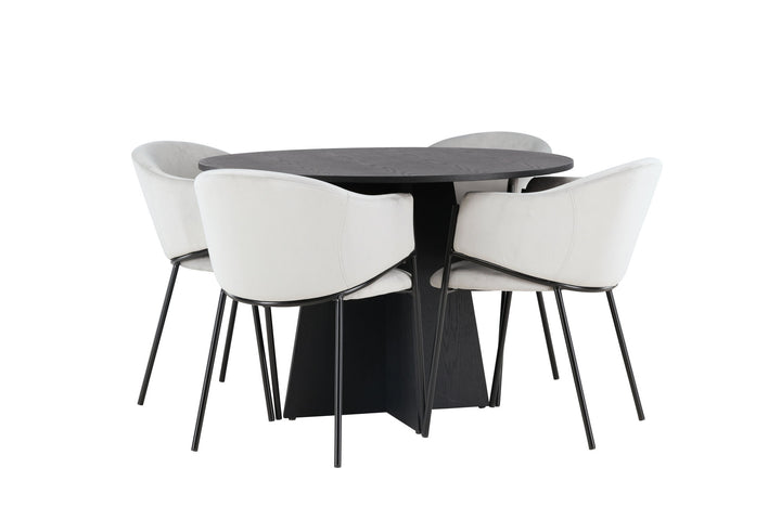 Venture Home Bootcut Round Dining Table - Black / Black Fanéer +Evelina Dining Chair - Black / Light grey Velvet _4