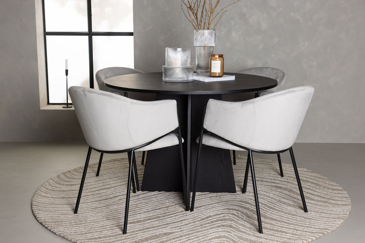 Venture Home Bootcut Round Dining Table - Black / Black Fanéer +Evelina Dining Chair - Black / Light grey Velvet _4