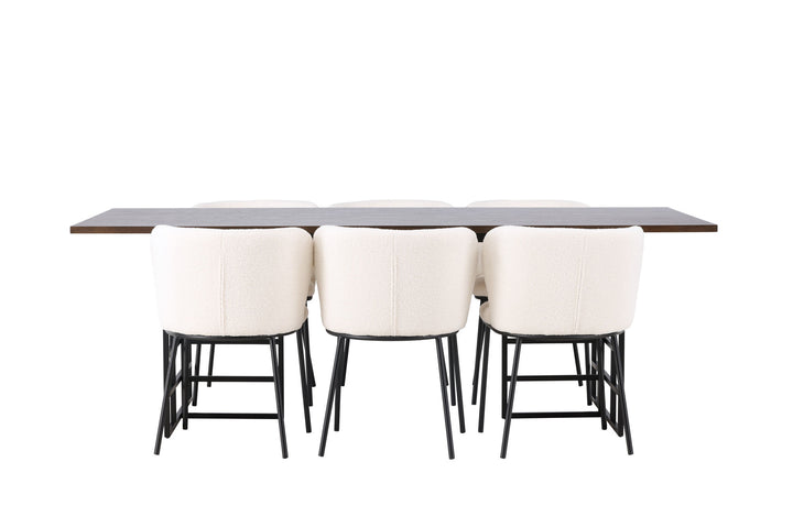 Venture Home Ystad Dining Table - Black / Mocca Oak Veneer +Edina Dining Chair - Black / White Boucle _6