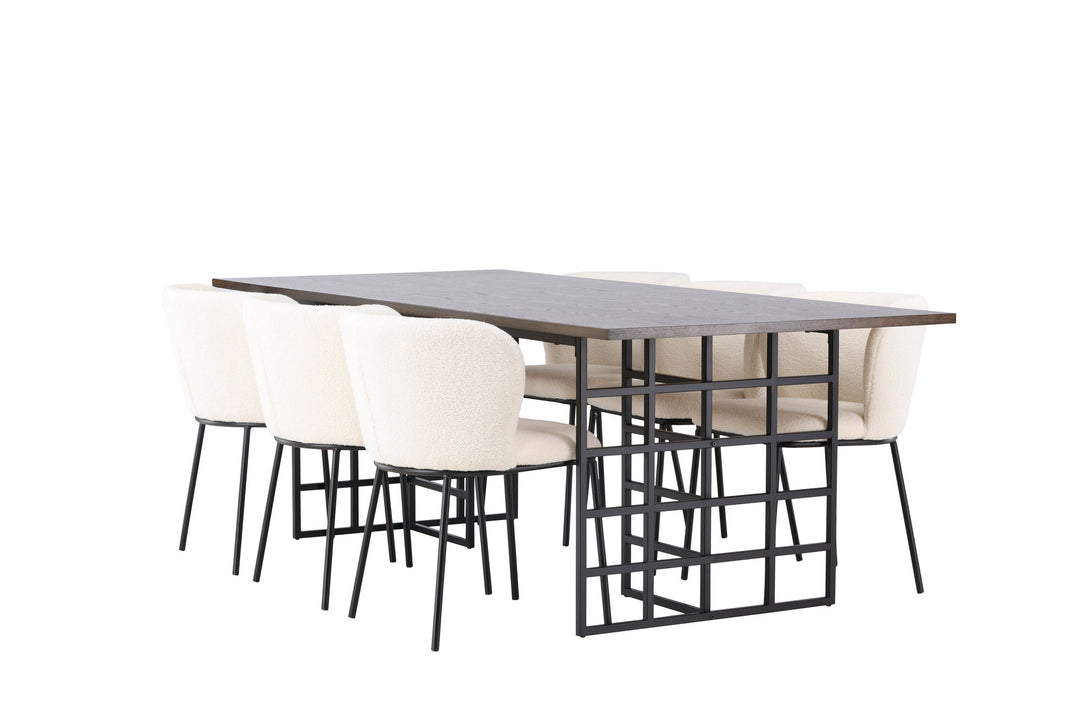 Venture Home Ystad Dining Table - Black / Mocca Oak Veneer +Edina Dining Chair - Black / White Boucle _6