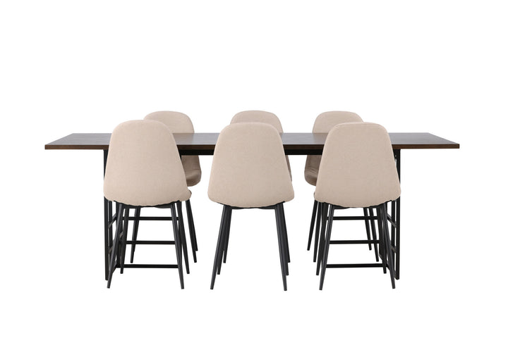 Venture Home Ystad Dining Table - Black / Mocca Oak Veneer +Polar Dining Chair - Black / Beige Boucle _6