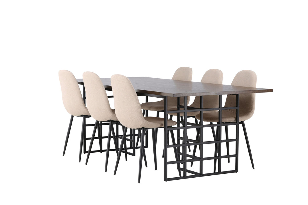 Venture Home Ystad Dining Table - Black / Mocca Oak Veneer +Polar Dining Chair - Black / Beige Boucle _6