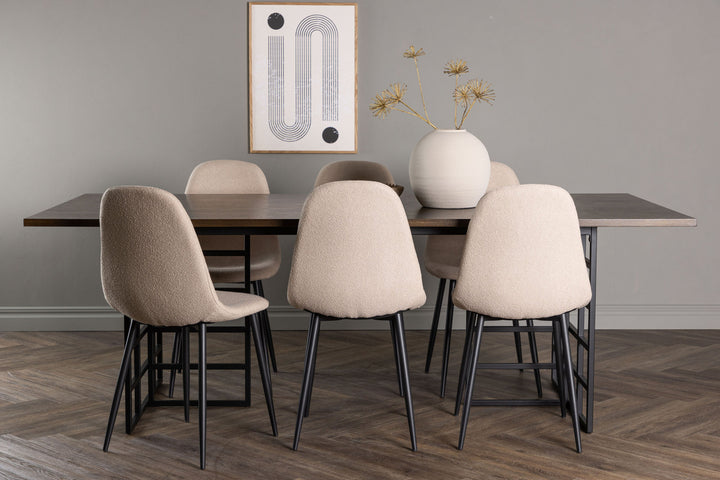 Venture Home Ystad Dining Table - Black / Mocca Oak Veneer +Polar Dining Chair - Black / Beige Boucle _6