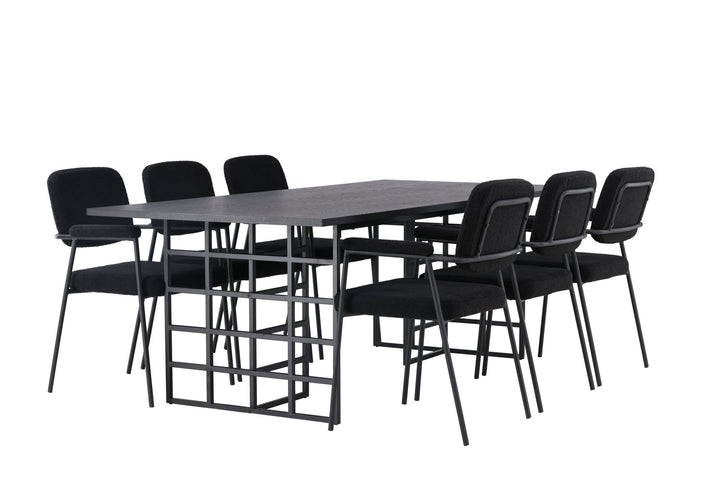 Venture Home Ystad Dining Table - Black / Black Oak Veneer +Yesterday Dining Chair - Black / Black Boucle _6