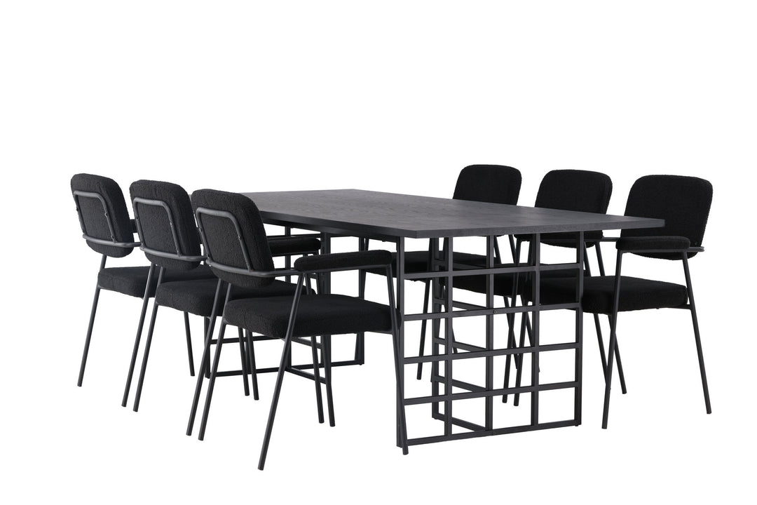 Venture Home Ystad Dining Table - Black / Black Oak Veneer +Yesterday Dining Chair - Black / Black Boucle _6