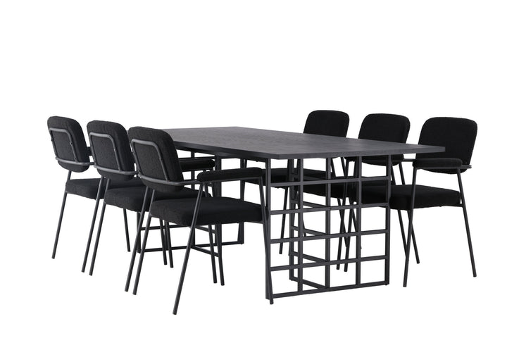 Venture Home Ystad Dining Table - Black / Black Oak Veneer +Yesterday Dining Chair - Black / Black Boucle _6