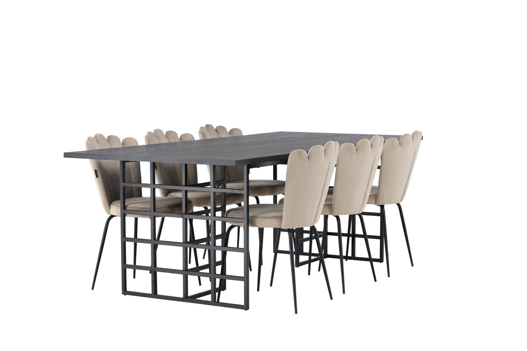 Venture Home Ystad Dining Table - Black / Black Oak Veneer +Limhamn Light Chair - Black / Beige Velvet _6