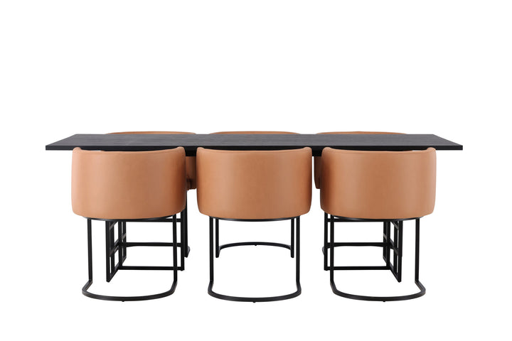 Venture Home Ystad Dining Table - Black / Black Oak Veneer +Simrishman Dining Chair - Black / Brown TC-fabric _6