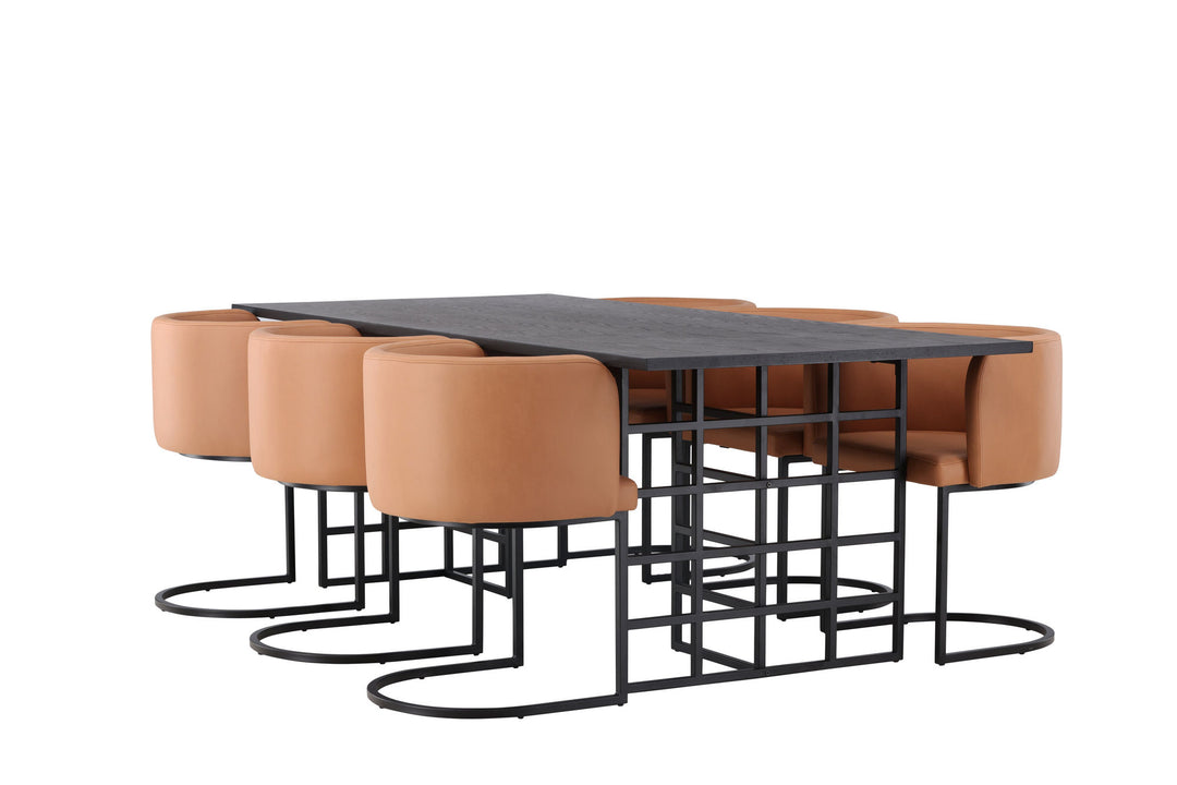 Venture Home Ystad Dining Table - Black / Black Oak Veneer +Simrishman Dining Chair - Black / Brown TC-fabric _6
