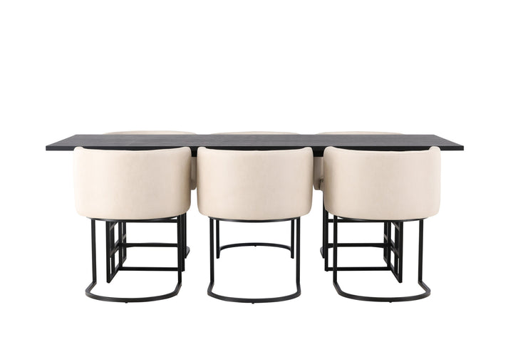 Venture Home Ystad Dining Table - Black / Black Oak Veneer +Simrishman Dining Chair - Black / Beige TC-fabric _6