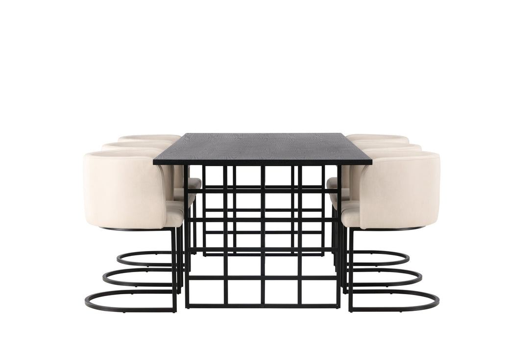 Venture Home Ystad Dining Table - Black / Black Oak Veneer +Simrishman Dining Chair - Black / Beige TC-fabric _6