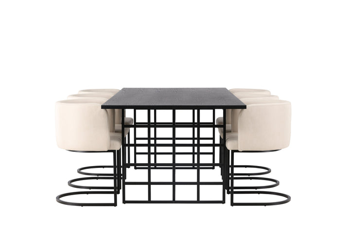 Venture Home Ystad Dining Table - Black / Black Oak Veneer +Simrishman Dining Chair - Black / Beige TC-fabric _6