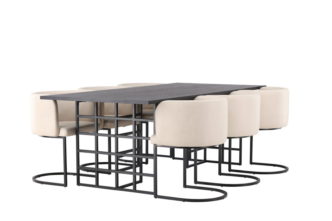 Venture Home Ystad Dining Table - Black / Black Oak Veneer +Simrishman Dining Chair - Black / Beige TC-fabric _6