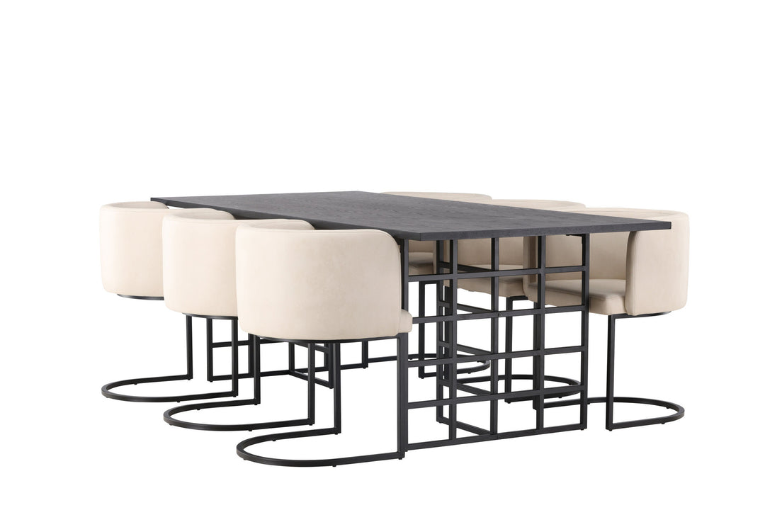 Venture Home Ystad Dining Table - Black / Black Oak Veneer +Simrishman Dining Chair - Black / Beige TC-fabric _6