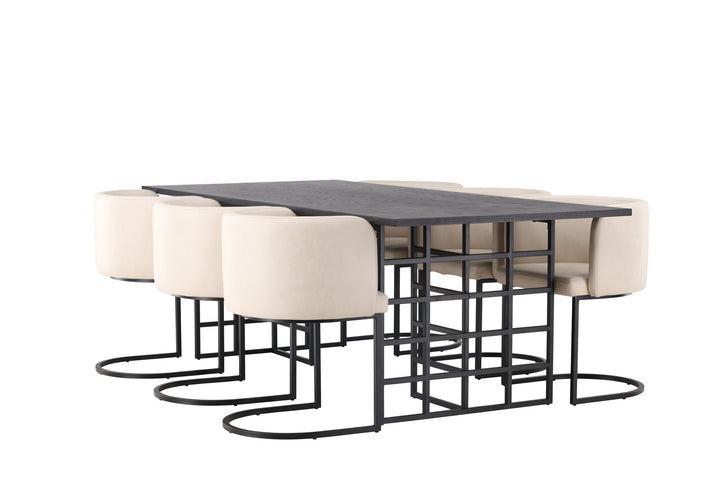 Venture Home Ystad Dining Table - Black / Black Oak Veneer +Simrishman Dining Chair - Black / Beige TC-fabric _6