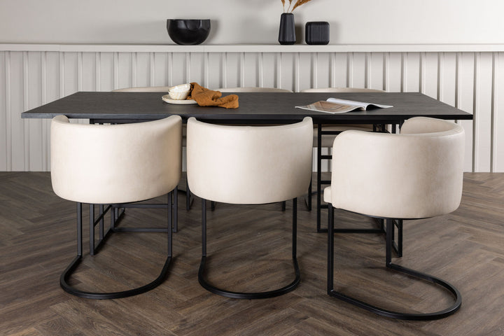 Venture Home Ystad Dining Table - Black / Black Oak Veneer +Simrishman Dining Chair - Black / Beige TC-fabric _6