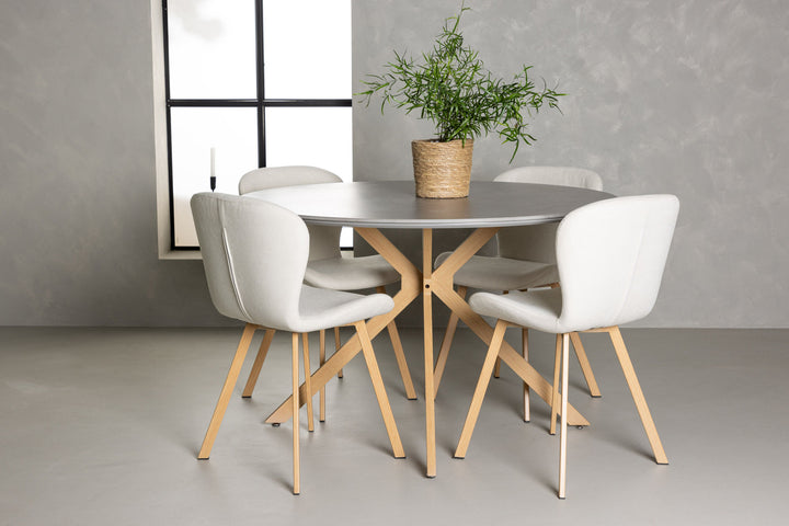 Venture Home Piazza Dining Table - Natural / Dark Grey Spraystone +Lilja Dining Chair - Oaklook / Beige Fabric _4