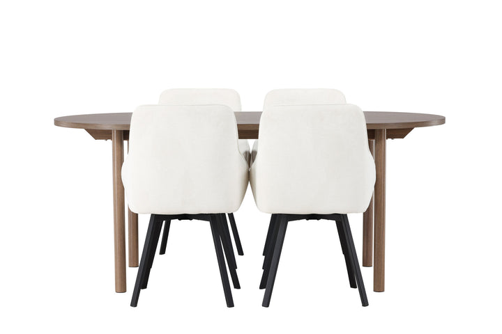 Venture Home Andy Dining Table 180*75 - Natural / Natural MDF +Rosie Dining Chair - Black / Beige Fabric _4