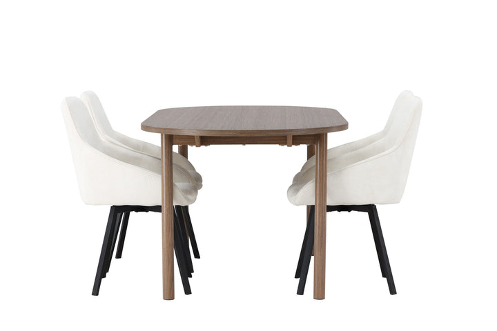 Venture Home Andy Dining Table 180*75 - Natural / Natural MDF +Rosie Dining Chair - Black / Beige Fabric _4