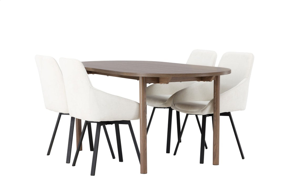 Venture Home Andy Dining Table 180*75 - Natural / Natural MDF +Rosie Dining Chair - Black / Beige Fabric _4