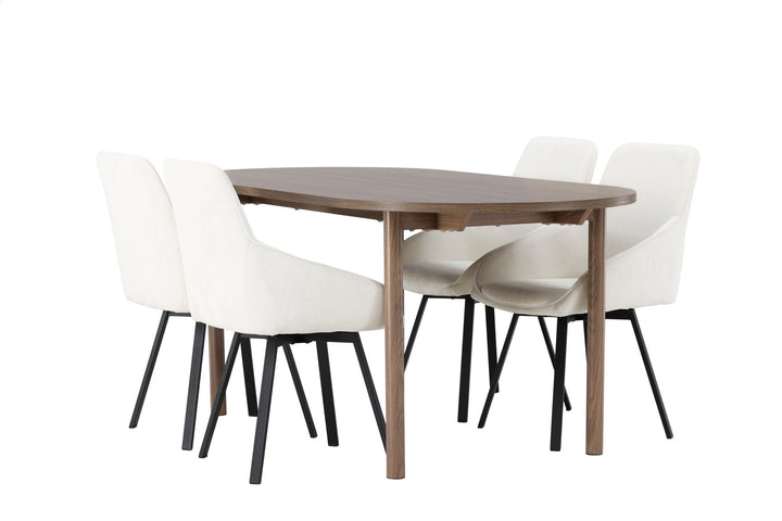 Venture Home Andy Dining Table 180*75 - Natural / Natural MDF +Rosie Dining Chair - Black / Beige Fabric _4