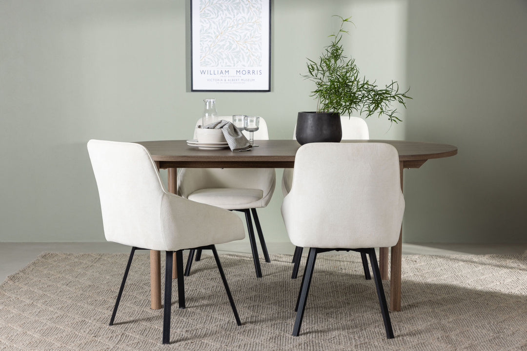 Venture Home Andy Dining Table 180*75 - Natural / Natural MDF +Rosie Dining Chair - Black / Beige Fabric _4