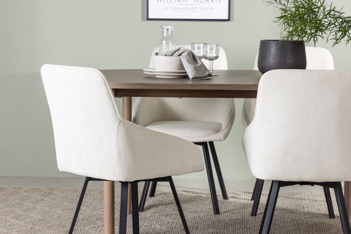 Venture Home Andy Dining Table 180*75 - Natural / Natural MDF +Rosie Dining Chair - Black / Beige Fabric _4