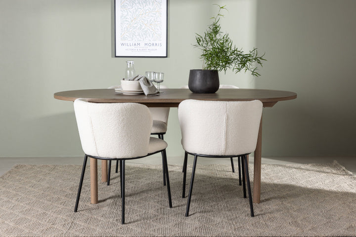 Venture Home Andy Dining Table 180*75 - Natural / Natural MDF +Edina Dining Chair - Black / White Boucle _4