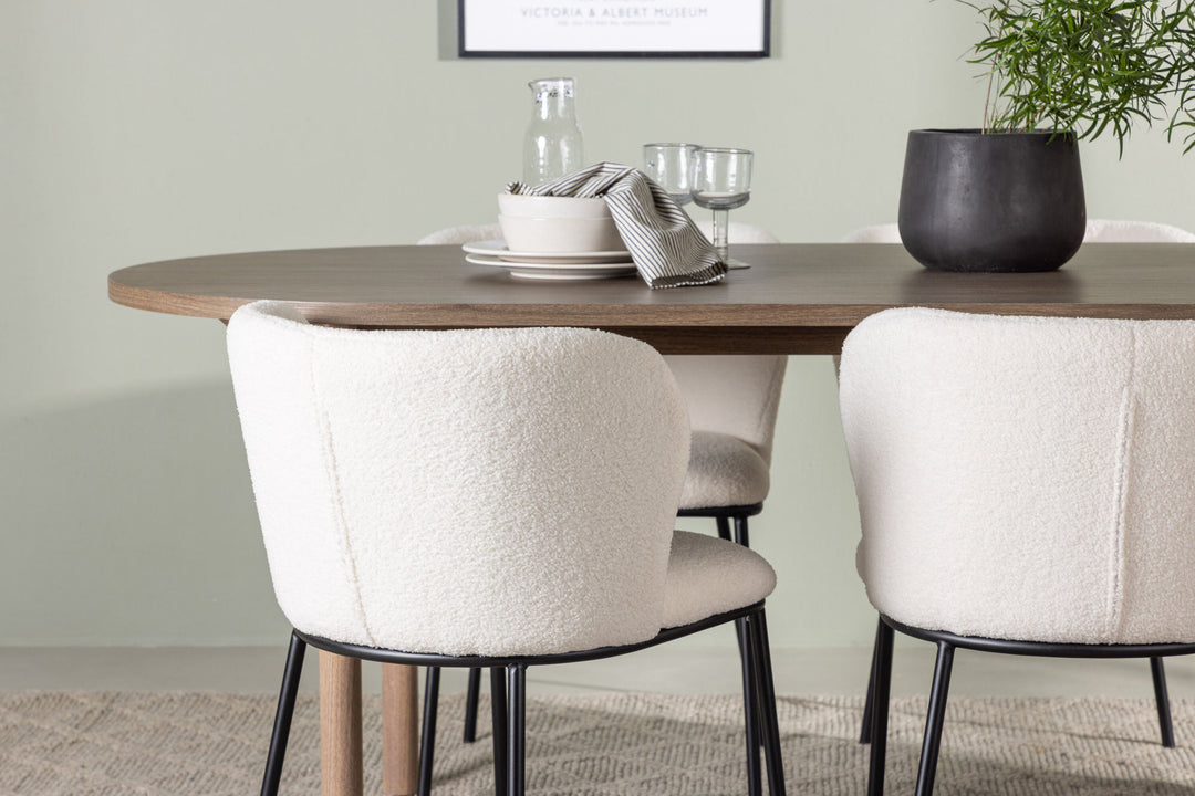 Venture Home Andy Dining Table 180*75 - Natural / Natural MDF +Edina Dining Chair - Black / White Boucle _4