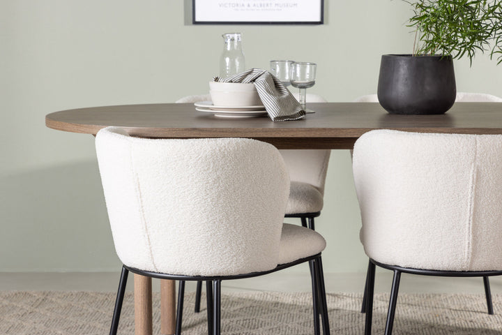 Venture Home Andy Dining Table 180*75 - Natural / Natural MDF +Edina Dining Chair - Black / White Boucle _4
