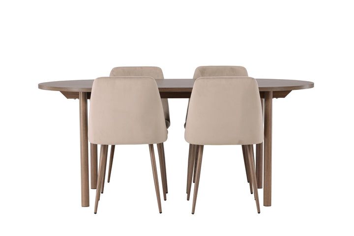 Venture Home Andy Dining Table 180*75 - Natural / Natural MDF +Night Dining Chair - Dark walnut / Mocca / Brown Fabric _4