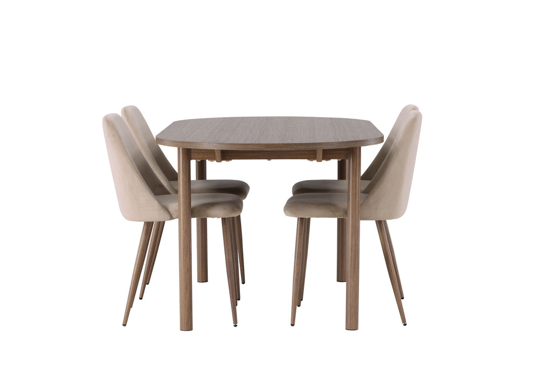 Venture Home Andy Dining Table 180*75 - Natural / Natural MDF +Night Dining Chair - Dark walnut / Mocca / Brown Fabric _4