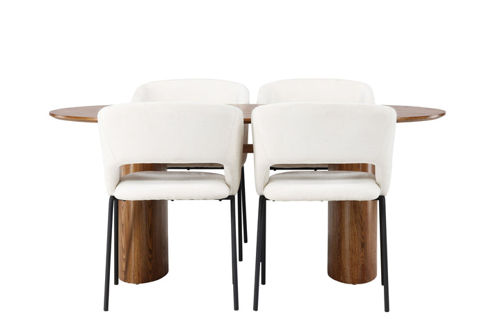 Venture Home Isolde Dining Table 140*75 - Nature / Nature MDF +Day Dining Chair - Matte black / White Linen _4