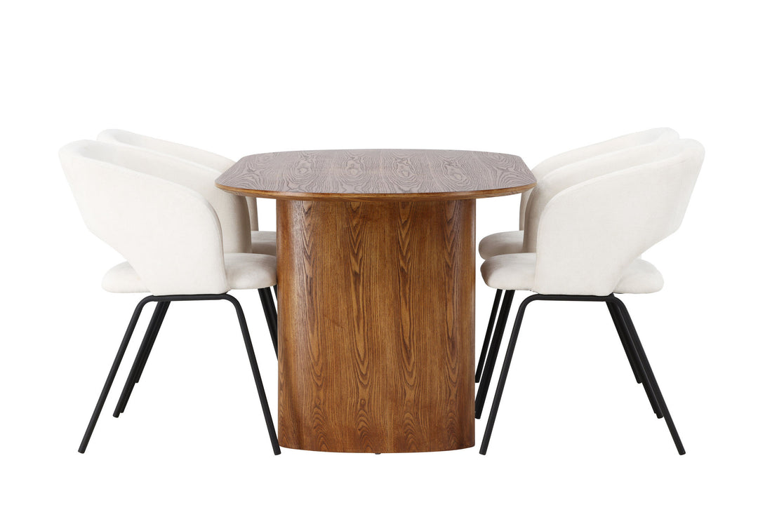 Venture Home Isolde Dining Table 140*75 - Nature / Nature MDF +Day Dining Chair - Matte black / White Linen _4