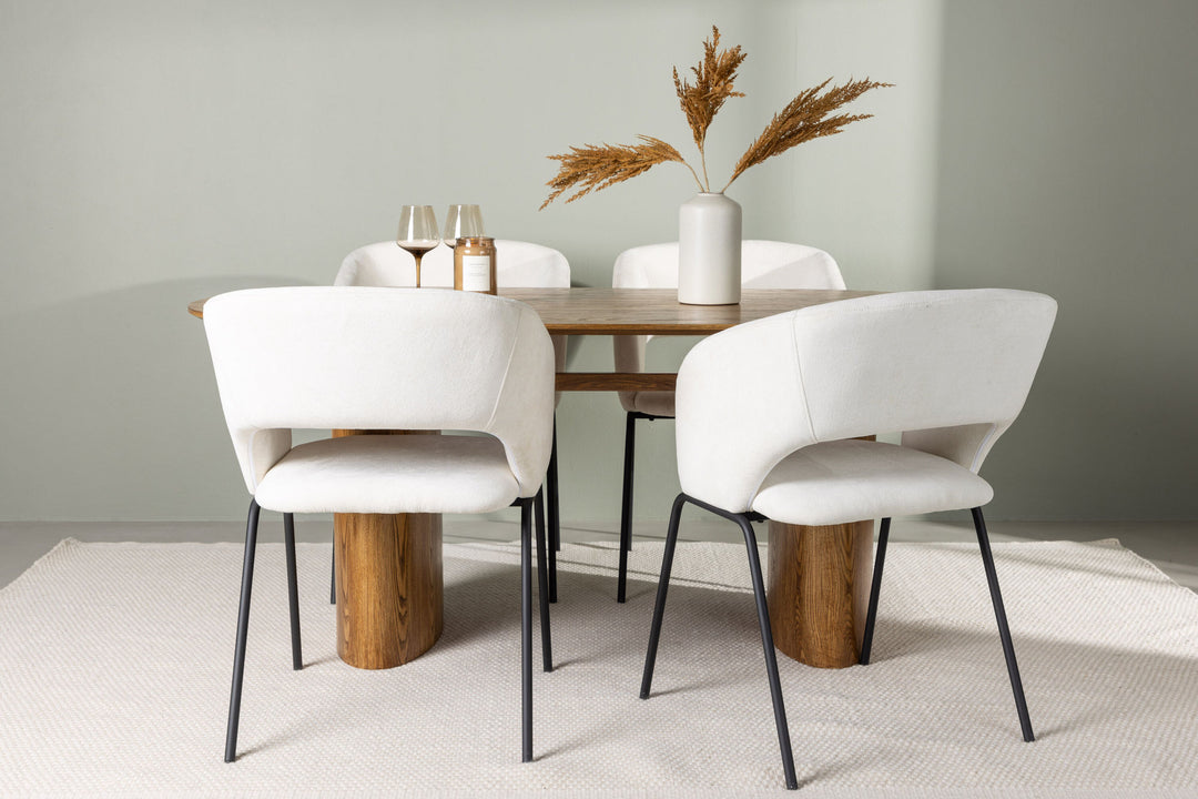 Venture Home Isolde Dining Table 140*75 - Nature / Nature MDF +Day Dining Chair - Matte black / White Linen _4