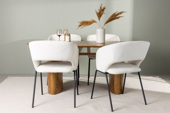 Venture Home Isolde Dining Table 140*75 - Nature / Nature MDF +Day Dining Chair - Matte black / White Linen _4