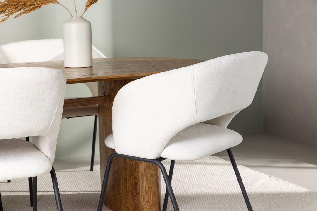 Venture Home Isolde Dining Table 140*75 - Nature / Nature MDF +Day Dining Chair - Matte black / White Linen _4